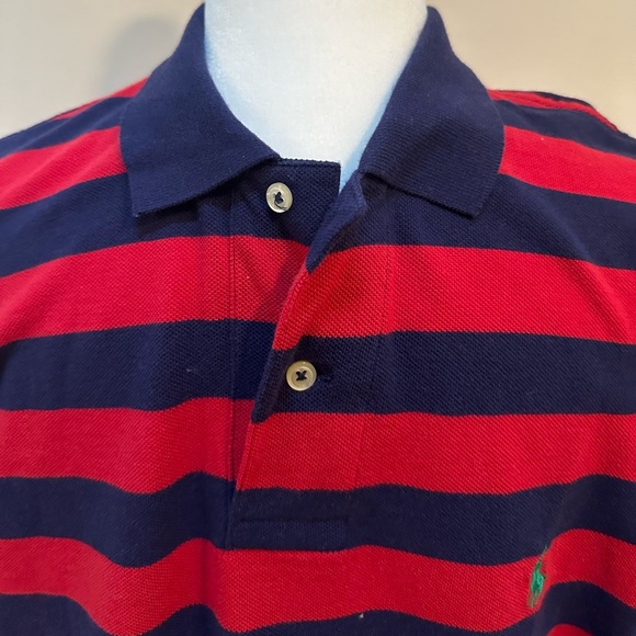 Polo Ralph Lauren Mens red and navy stripe short sleeve collared shirt M classic - Picture 5 of 7